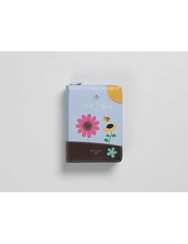 BIBLIA RVR60 DE BOLSILLO PRIMOR CAFÉ/AZUL ABEJAS EN PRIMAVERA CON CIERRE