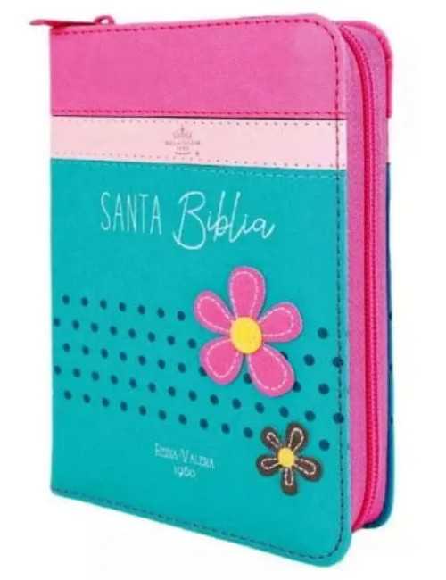 BIBLIA RVR60 DE BOLSILLO PRIMOR FUCSIA/ROSA/TURQUESA CON CIERRE