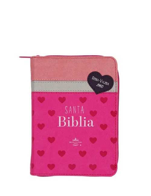 BIBLIA RVR60 DE BOLSILLO PRIMOR FUCSIA/BLANCO/ROSA CON CIERRE